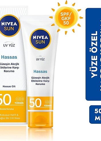 NIVEA Sun SPF 50 Hassas Yatıştıran Nemlendirici Güneş Yüz Kremi 
