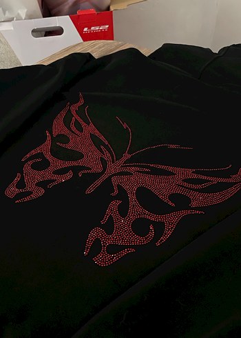 s Beden Siyah Kapüşonlu taş detaylı Sweatshirt