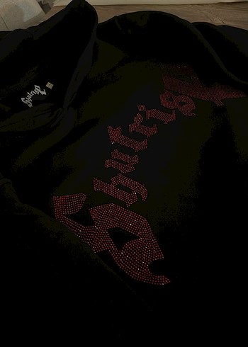 s Beden siyah Renk Siyah Kapüşonlu taş detaylı Sweatshirt
