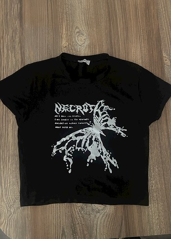 Kelebek Baskılı Kısa Kollu Crop Tişört