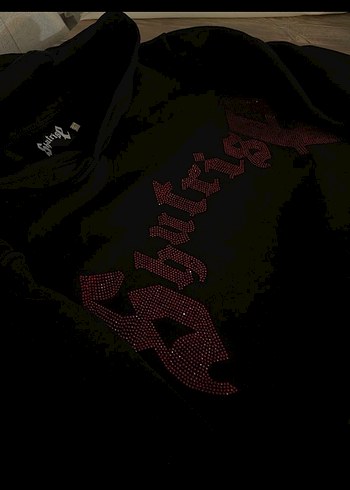 kırmızı taş baskılı siyah sweatshirt - Görsel 3