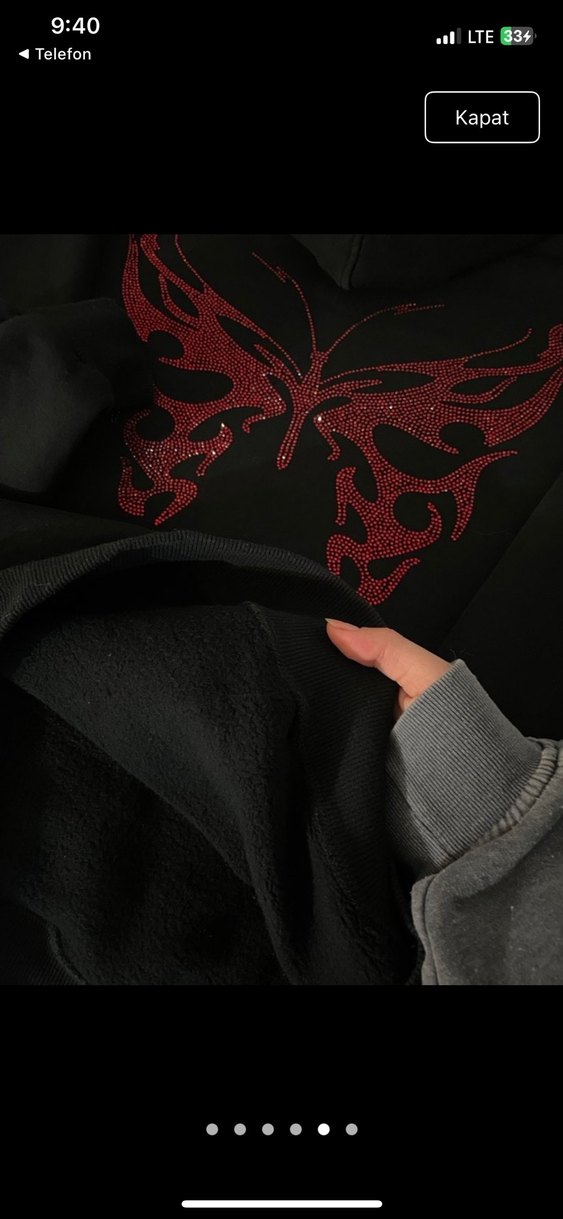 kırmızı taş baskılı siyah sweatshirt - Görsel 5