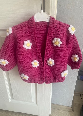 Renkli Çiçek Desenli Pembe Kız Hırkası - Görsel 2