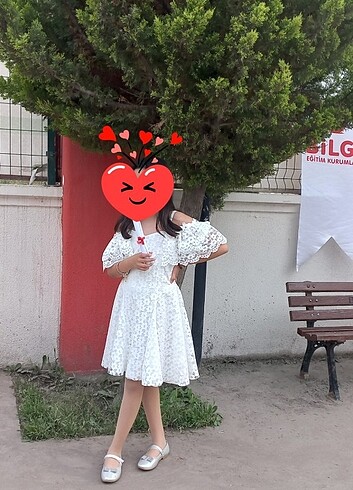 9 Yaş Beden beyaz Renk Kız çocuk özel gün elbisesi