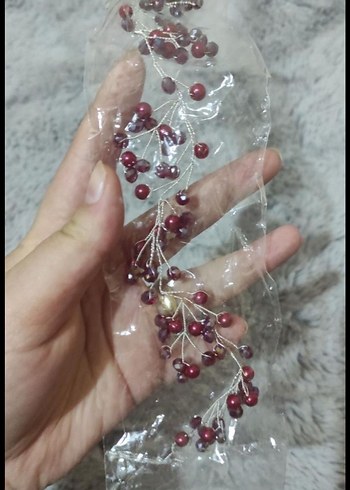 Bordo Boncuklu Saç Aksesuarı - Görsel 2