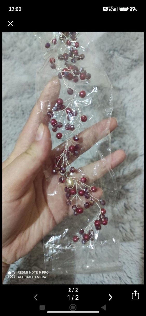 Bordo Boncuklu  Saç Aksesuarı - Görsel 2