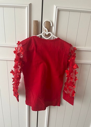 Kız Çocuk Kırmızı Dantelli Uzun Kollu Bluz - Görsel 3