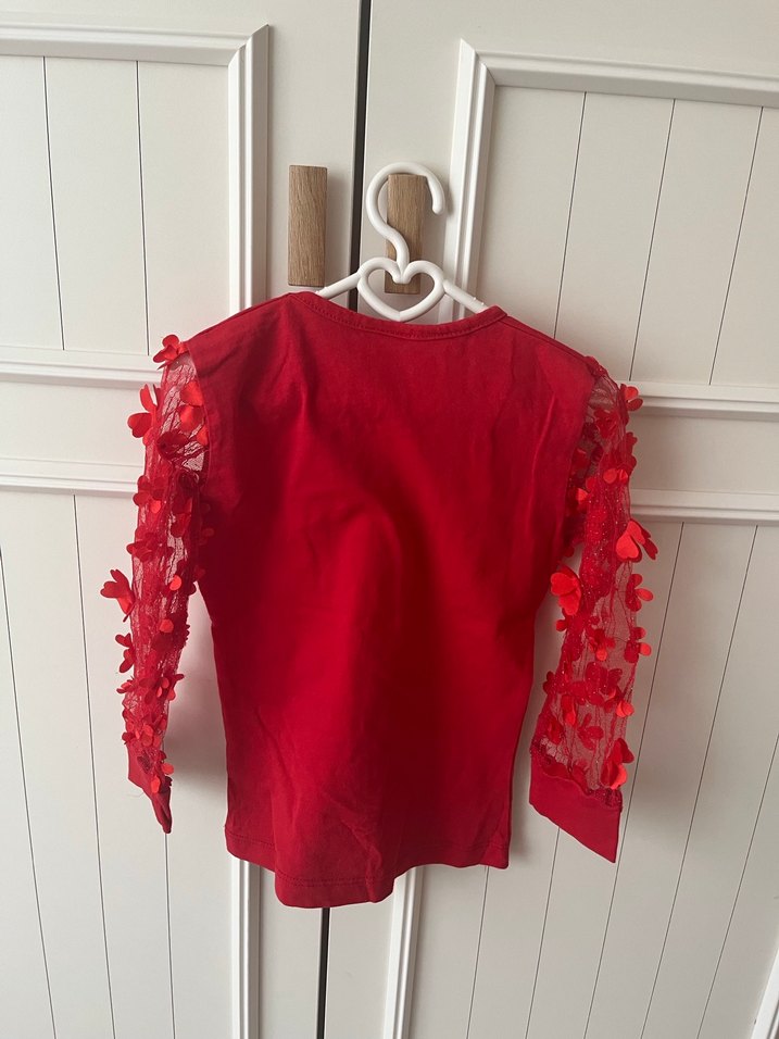 Kız Çocuk Kırmızı Dantelli Uzun Kollu Bluz - Görsel 3
