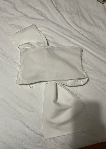 Zara Zara Beyaz Drapeli Straplez Mini Büstiyer