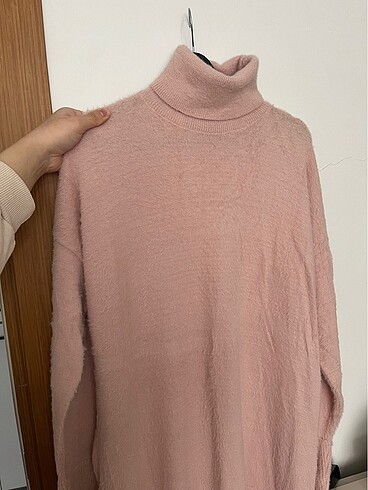 Toz pembe tunik/kazak elbise