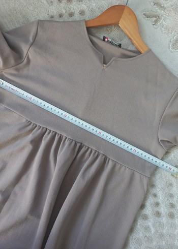 Bej Nakışlı Uzun Salaş Elbise - Görsel 8