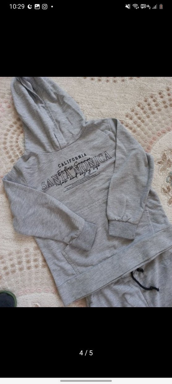 Gri Kapüşonlu Kız Eşofman Takımı - Görsel 3