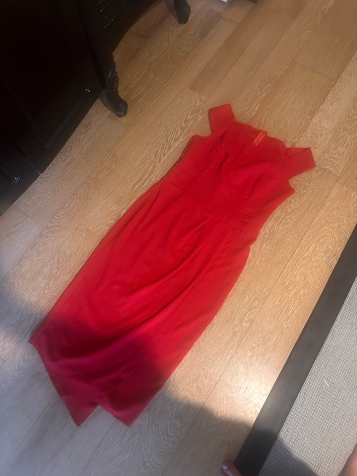 Drapeli Kırmızı Abiye Elbise midi - Görsel 2