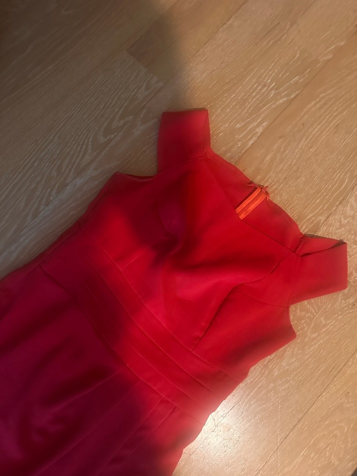 Drapeli Kırmızı Abiye Elbise midi - Görsel 3