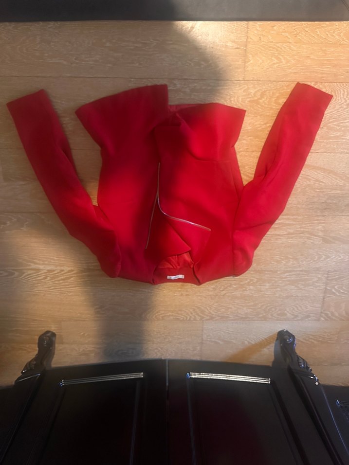 Kadın Kırmızı Fermuarlı Mini Ceket - Görsel 3