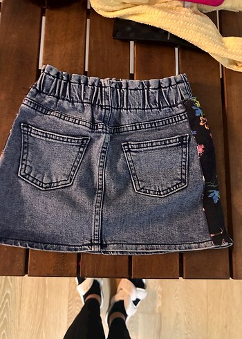 Nakışlı Bel Bantlı Kız Kot Etek panço - Görsel 2