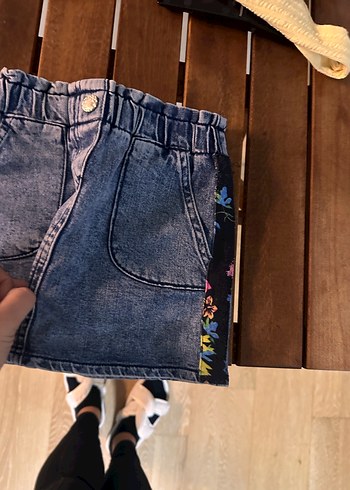 Nakışlı Bel Bantlı Kız Kot Etek panço - Görsel 4