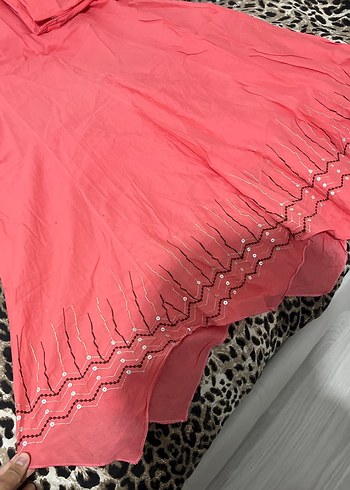 40 Beden pembe Renk Nakışlı Etek, Fırfırlı, Uzun, Pembe