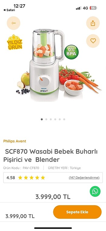 Avent wasabi buharlı pişirici ve blender