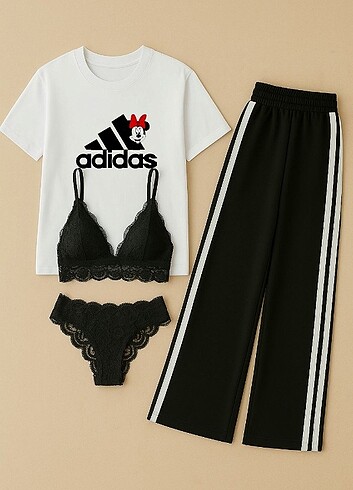 "Rahat ve Şık Minnie Mouse Detaylı Adidas Pijama Takımı - Görsel 3