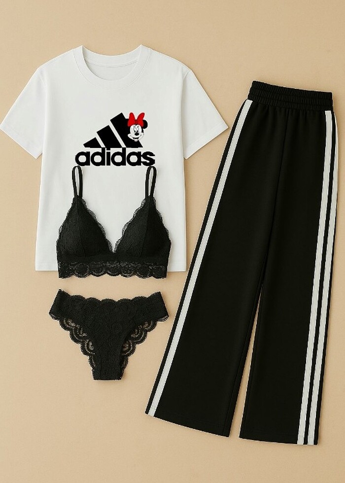 "Rahat ve Şık Minnie Mouse Detaylı Adidas Pijama Takımı - Görsel 3