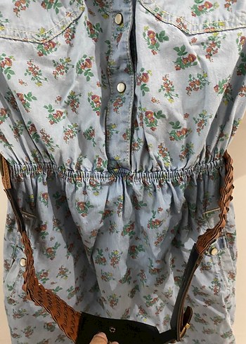 38 Beden mavi Renk Mavi Çiçekli Denim Midi Elbise