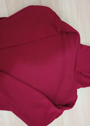 Kırmızı Kapüşonlu Fermuarlı Kadın Sweatshirt - Görsel 2