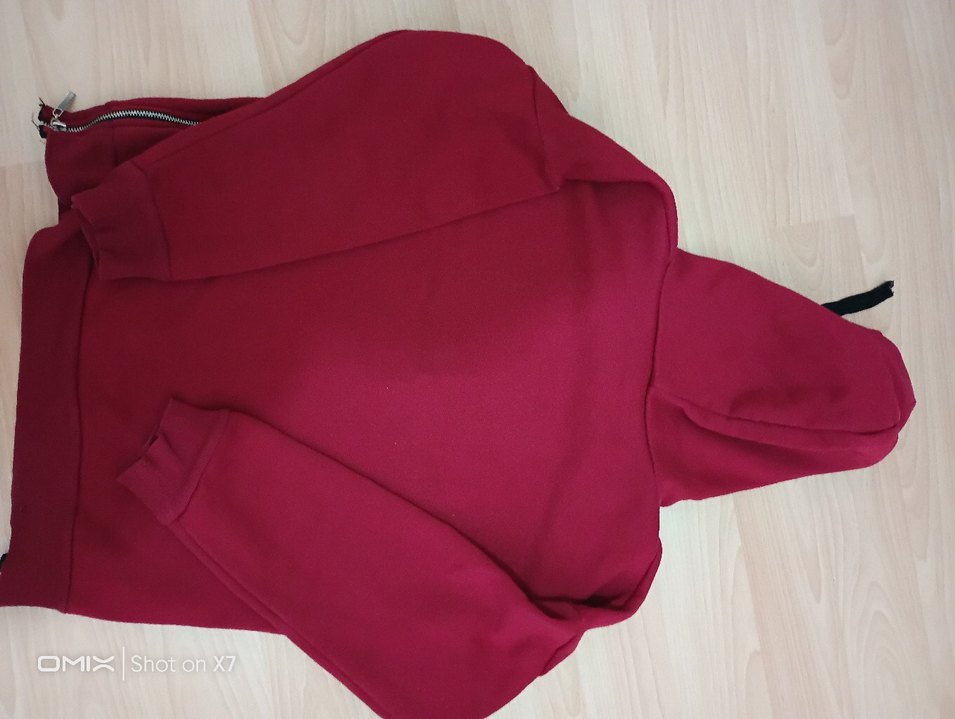 Kırmızı Kapüşonlu Fermuarlı Kadın Sweatshirt - Görsel 2