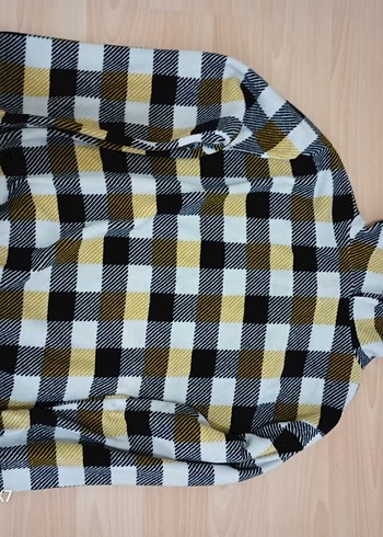 Sarı Siyah Kareli Kapüşonlu Erkek Sweatshirt - Görsel 2