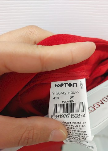 Koton Kemerli Kırmızı Çizgili Kadın Kumaş Pantolon