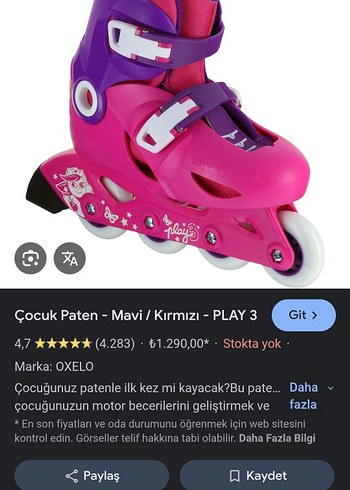OXELO Renkli kız Çocuk Paten