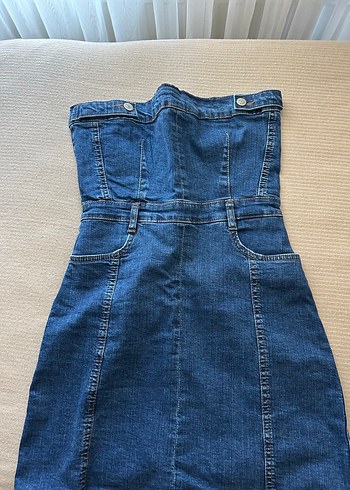 Düğmeli Lacivert Kadın Denim Elbise