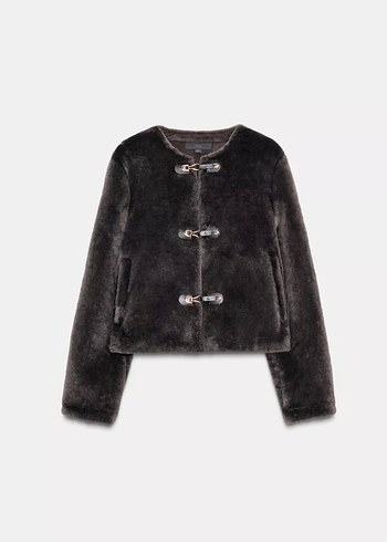 Zara süslü düğmeli suni kürk ceket (antrasit) - Görsel 3