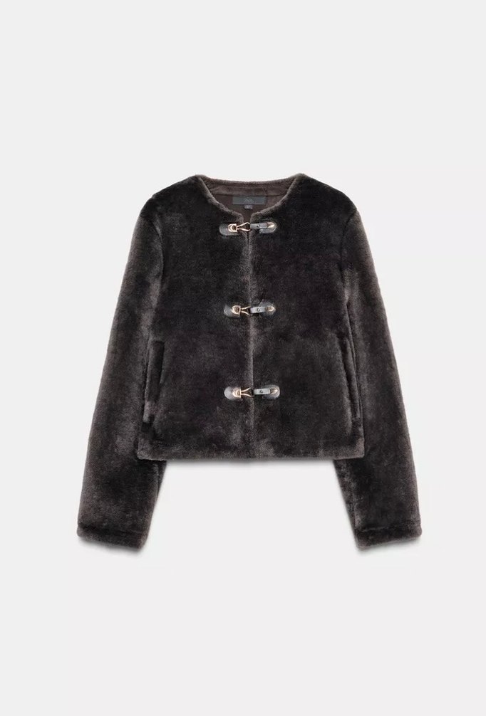 Zara süslü düğmeli suni kürk ceket (antrasit) - Görsel 3