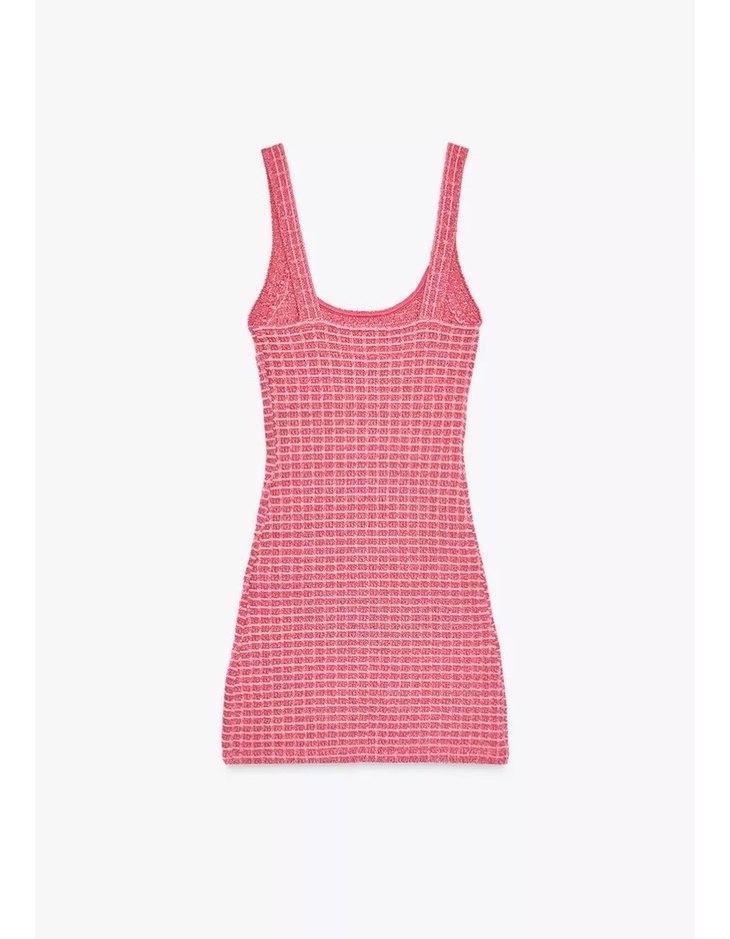 Pembe Mini Kareli Triko Elbise - Görsel 2