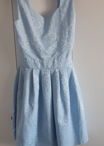 Mavi Kısa Yuvarlak Yaka Pilili Abiye Elbise - Görsel 4