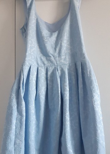 Mavi Kısa Yuvarlak Yaka Pilili Abiye Elbise - Görsel 2