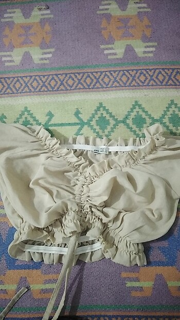 s Beden Büzgülü krem şık crop
