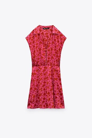 Zara Saten Efektli Baskılı Elbise| Zara Satin Effect Print Dress