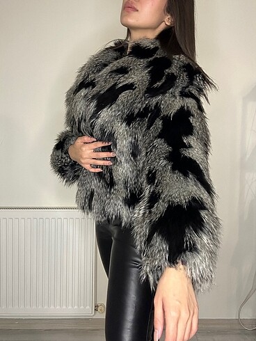 36 Beden Shawl Collar Patched Pile Faux Fur Coat