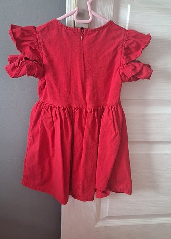 Kız Çocuk Kırmızı Fırfırlı Keten Elbise - Görsel 2