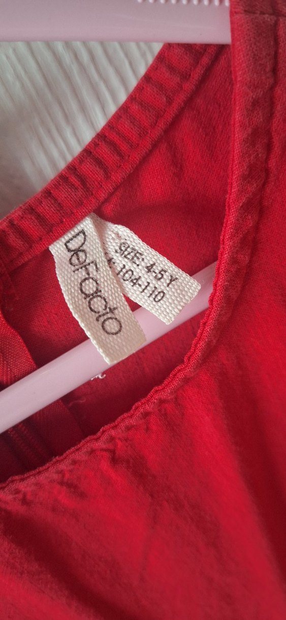 Kız Çocuk Kırmızı Fırfırlı Keten Elbise - Görsel 3