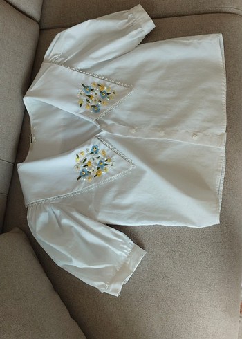 Koton Nakışlı, beyaz vintage koton bluz