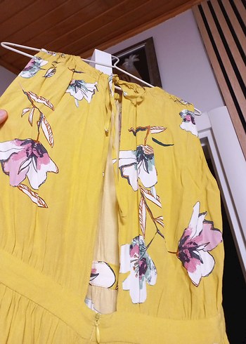 zara Sarı Çiçek Desenli Bohem Uzun Elbise - Görsel 4