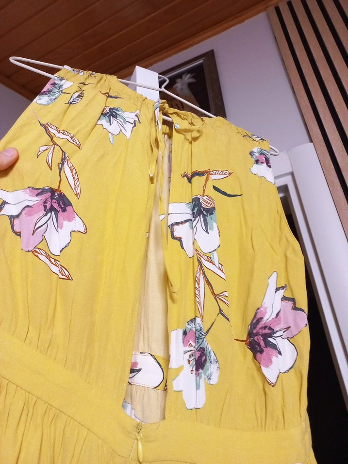 zara Sarı Çiçek Desenli Bohem Uzun Elbise - Görsel 4