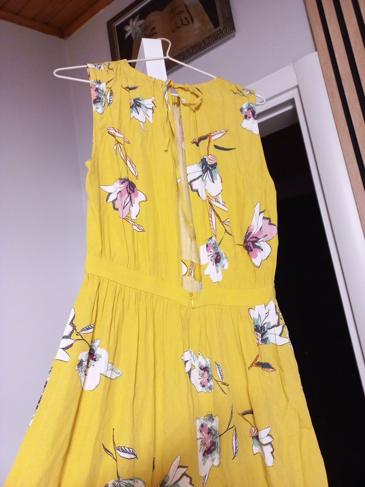 zara Sarı Çiçek Desenli Bohem Uzun Elbise - Görsel 5