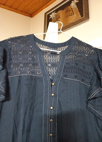 Kadın Lacivert Nakışlı Bohem Midi Elbise - Görsel 2