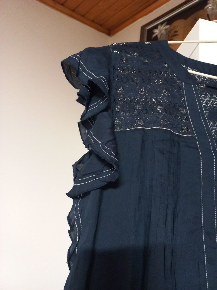 Kadın Lacivert Nakışlı Bohem Midi Elbise - Görsel 3