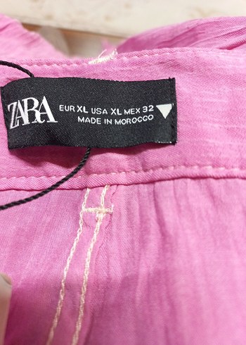 Pembe Keten Bol Kesim Kadın Pantolon - Görsel 2