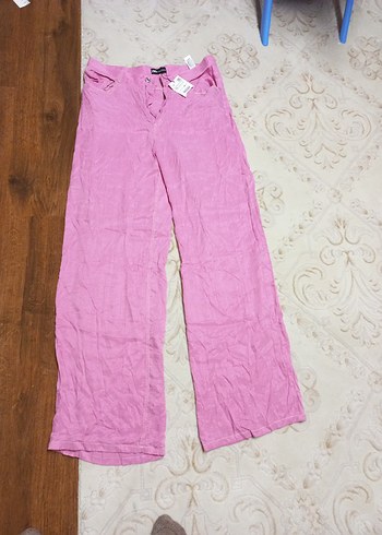 Pembe Keten Bol Kesim Kadın Pantolon - Görsel 4